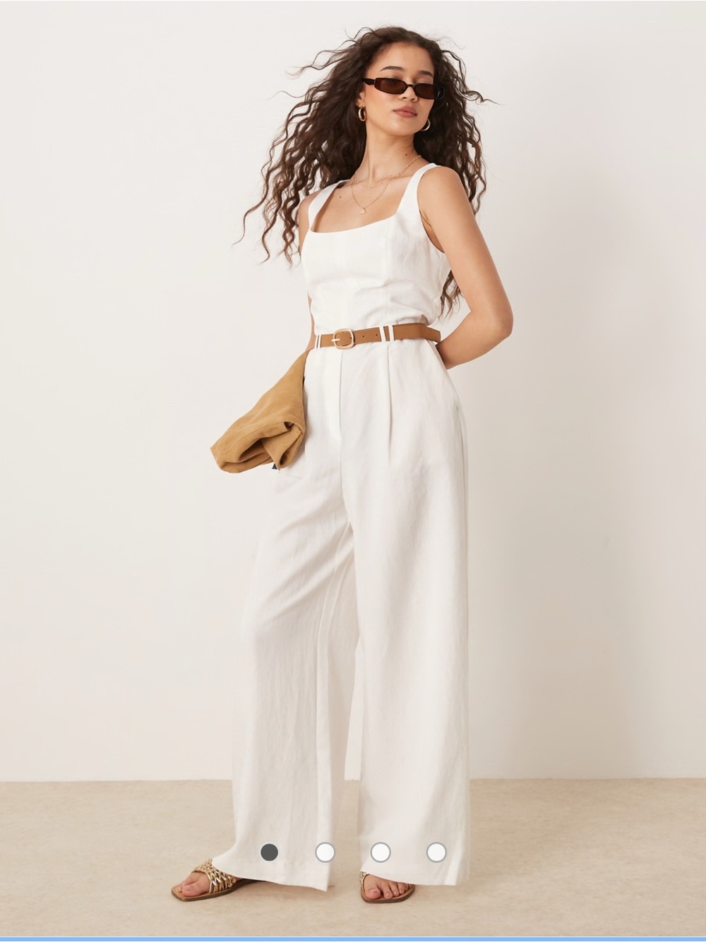 Mango White Square-Neck Wide-Leg Jumpsuit